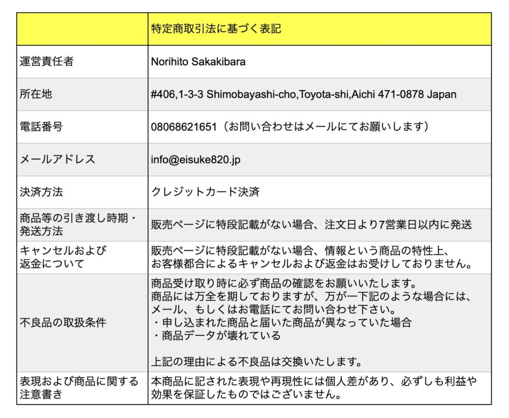特定商取引法に基づく表記